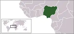 Carte de l'Afrique de l'Ouest, montrant le Nigeria en vert foncé