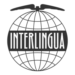 Globe stylisé barré du nom « Interlingua » et surmonté d'un sommet de caducée.