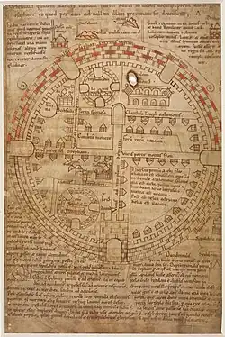 Un plan du douzième siècle de Jérusalem et de la Terre Sainte avec la ville de forme circulaire