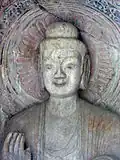 Partie supérieure de Sakyamuni, sculpture centrale, Binyang, grotte du milieu