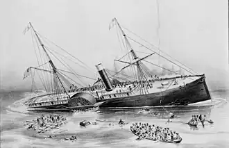 Lithographie du naufrage par :Nathaniel Currier&nbsp;(en), 1854