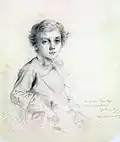 Portrait de son fils, Louis Singer, à mi-corps, portant un nœud, peint par Gustave Moreau.