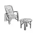 Fauteuil et table rotin, 1950
