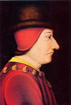 Le roi Louis&nbsp;XI, nouveau maître de la Bourgogne en 1477.