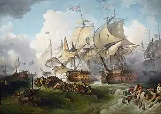 Peinture de Philippe-Jacques de Loutherbourg représentant la bataille du 13 prairial an II.