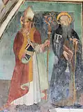 Chevet de la chapelle : saint Antoine ermite et un évêque, à gauche