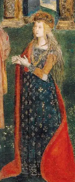 Portrait présumé de Lucrèce Borgia dans la Dispute de sainte Catherine (détail), Salle des Saints, Maison Borgia