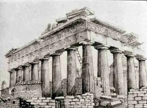 gravure d'un temple antique