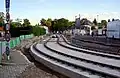 Pose de la voie au Glacis&nbsp;(lb), à hauteur de la station Theater, en août 2017.