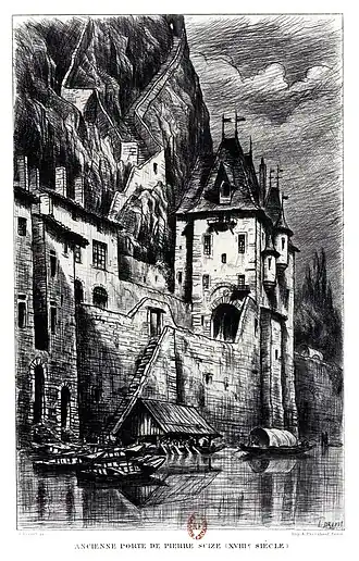 Ancienne porte de Pierre Scise (XVIIIe s.). Eau-forte par Joannès Drevet (fin xviiie).