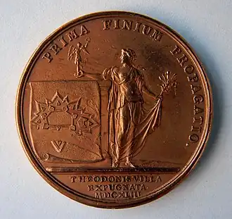Médaille Louis XIV, émise en commémoration de la prise de Thionville en 1643 par le Grand Condé. Graveur Jean Mauger (1648-1712). Verso.