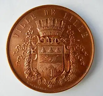 Médaille Ville de Lille, Association française pour l'avancement des sciences Session de 1874 à Lille, offerte par le comité local. Graveur Jean-Claude Esparon (1823 - 1886). Avers.
