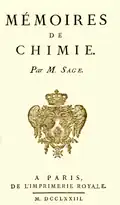 Page de garde du Mémoire de Chimie de Balthasar Georges Sage(1/3)