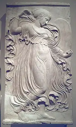 Danse des Ménades, bas-relief romain, entre 120 et 140 ap. J.-C., copie d'un original grec sculpté à Athènes du Ve&nbsp;siècle, attribué à Callimaque de Cyrène.