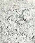 Bohémiens en marche (quinzième siècle). Fragment d'une ancienne tapisserie du château d'Effiat, communiqué par M. A. Jubinal.