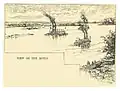 croquis dépouillé, fleuve, un bateau dans un méandre