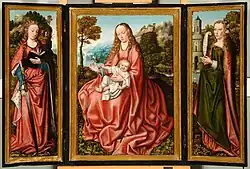 Triptyque de la Vierge à l'Enfant, Santa Catalina et Santa Bárbara (XVIe siècle).