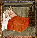 Bibliothèque Bodléienne, manuscrit Douce 217, fo 26 vo, fin du XIVe siècle.