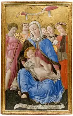 Domenico di Bartolo : Madone de l'Humilité, Sienne. 1433. Tempera et or sur bois. 93 x 60 cm. Pinacothèque nationale de Sienne