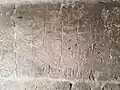 Dessin de bateau gravé dans l'escalier menant au toit de la mairie de Rennes.