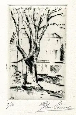 « Les Roches » à Linkebeek, maison de Lismonde et actuel siège de la fondation Maison Lismonde, pointe-sèche par Léon van Dievoet, 1964.
