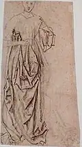 Étude de figure drapée, d'après un mannequin en bois articulé (vers 1500).