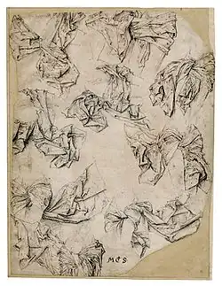 Maître des Études de draperies, Drapés (dernier quart du XVe&nbsp;siècle), plume et encre sur papier.