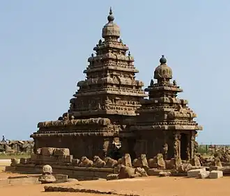 Mahabalipuram. Le temple du Rivage, fin VIIe ou début VIIIe siècle.