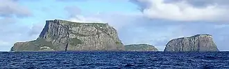 Vue panoramique de l'île Mangere (à gauche) et l'île Petite Mangere (à droite).