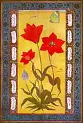 Une tulipe rouge, la seule peinture de fleur connue signée par Ustad Mansur