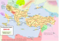 Empire byzantin en 1045, avec découpage administratif