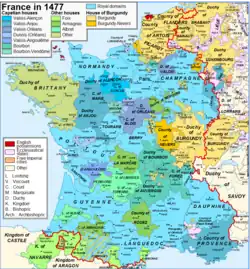 Carte en couleurs des provinces françaises au XVe siècle.