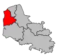 Carte du département du département Français du Nord délimitant en rouge les limites de l'actuel arrondissement de Boulogne-sur-Mer