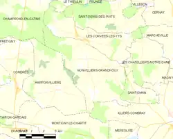 Carte de la commune de Nonvilliers-Grandhoux.