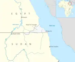 Carte de la frontière entre l'Égypte et le Soudan