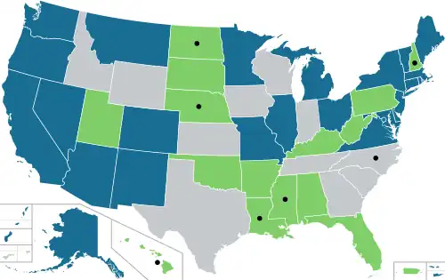 Carte de la législation sur le cannabis aux États-Unis en juin 2016.