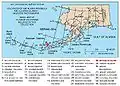 Carte montrant les volcans de l'Alaska. La marque indique la position de l'île Bogoslof.