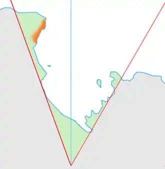 Vue de la côte de Borchgrevink (rouge) sur une carte de la Dépendance de Ross.