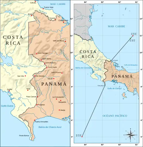 Tracé de la frontière entre le Costa Rica et le Panama.
