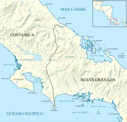 Frontière selon le traité Calvo-Herrán&nbsp;(es) en 1856.