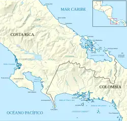 Frontière selon le traité Castro-Valenzuela&nbsp;(es) en 1865.