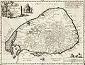 Carte de Ceylan dessinée par R. Knox en 1681 (le nord est à gauche). Gravure de Wilhem Broedelet, dans une édition de 1692.