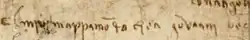 Détail d'une note manuscrite en italien.