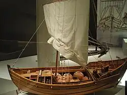 Reconstitution d'un chaland à voile.