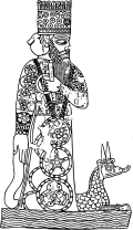 Marduk et son animal-attribut, le dragon-serpent (mušḫuššu), copie de l'impression du sceau-cylindre offert au dieu par le roi Marduk-zakir-shumi&nbsp;Ier (854-819 av. J.-C.).