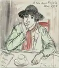 Marie à l’atelier, 1928, dessin aquarellé, dédicacé à Raykis, 12,6&nbsp;×&nbsp;13&nbsp;cm, coll. priv.