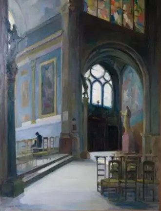 Vue d'une chapelle, huile sur toile.