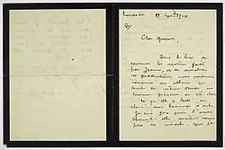 Marie Malivel, Lettre écrite lors de la préparation du livre Jeanne Malivel, 19 septembre 1928, Musée de Bretagne, Rennes.