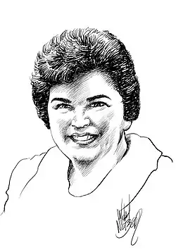 portrait de Marie Severin, dessiné au crayon noir, signé Michael Netzer en bas à droite