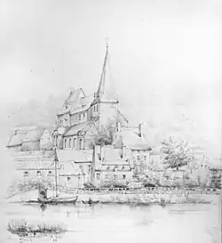 Basse-Hermalle (église Saint-Martin de Visé), 1880 (dessin au crayon, 30,3&nbsp;×&nbsp;27,9&nbsp;cm ; photographie de 1981 du KIK-IRPA), Liège, musée de la Vie wallonne.